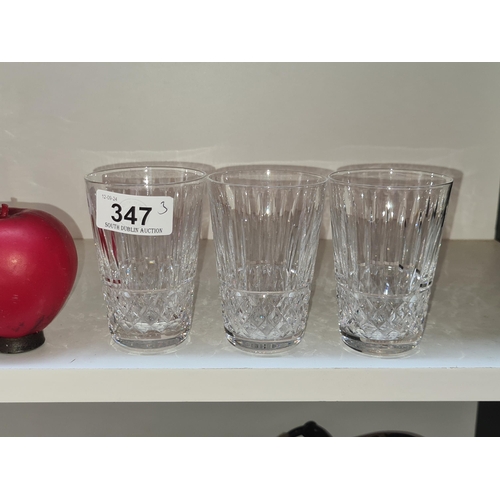 347 - Three Waterford Crystal tumbler glasses in the Maeve pattern. In good condition with acid marks to b... 