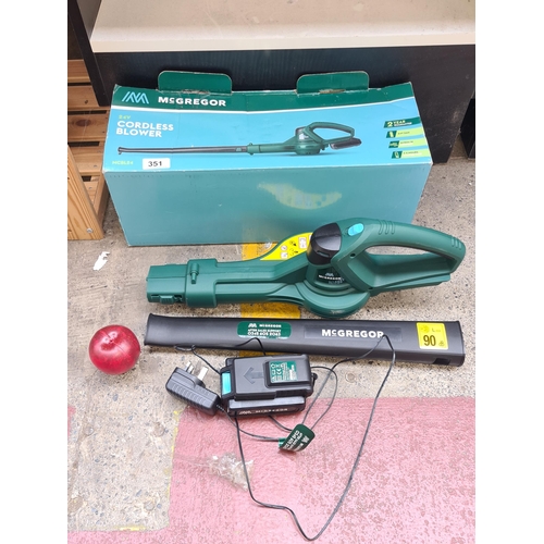 351 - An unused McGregor cordless electric 24v battery blower. In original box. RRP €69 for similar model ... 