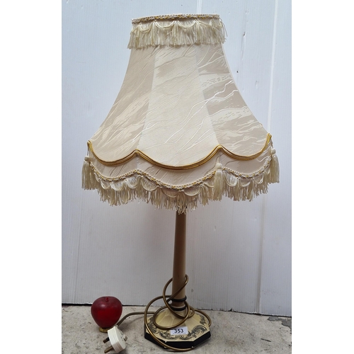 353 - A vintage hand painted octagonal base table lamp with fringed shade.