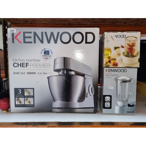 359 - Star Lot : Three quality Kenwood kitchen items including a Kenwood Kitchen Mixer Machine CHEF Premie... 