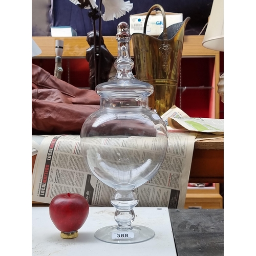 388 - A fantastic large glass pedestal apothecary jar.