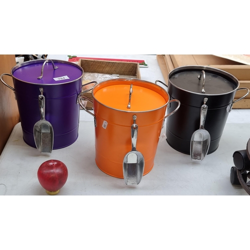 394 - A trio of brand colourful ice buckets complete with miniature shovels. Super star Lot :  A fabulous ... 