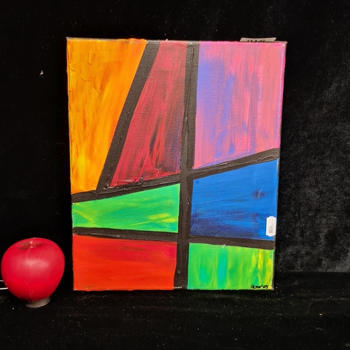 78 - A captivating original oil on canvas painting. Features a composition of colour with bold lines. Ren... 