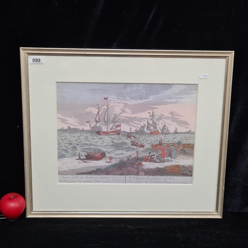 99 - A contemporary print of a 1750 antique engraving featuring Greenland sailors returning from whaling ... 