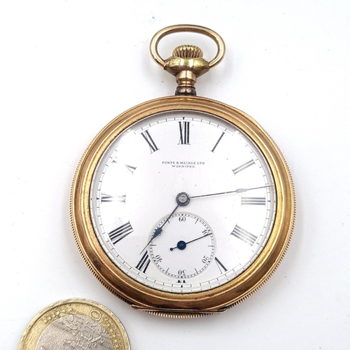 569 - An interesting example of a pocket watch by Porte & Markle Ltd. Winnipeg. The watch is marked gold f... 