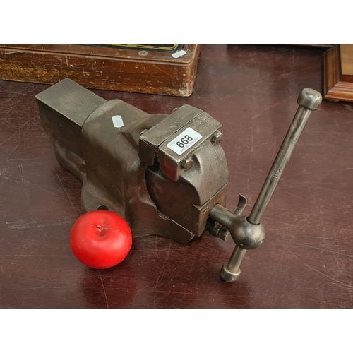 668 - A heavy duty Parkinson's bench vice Model - F, No. 5