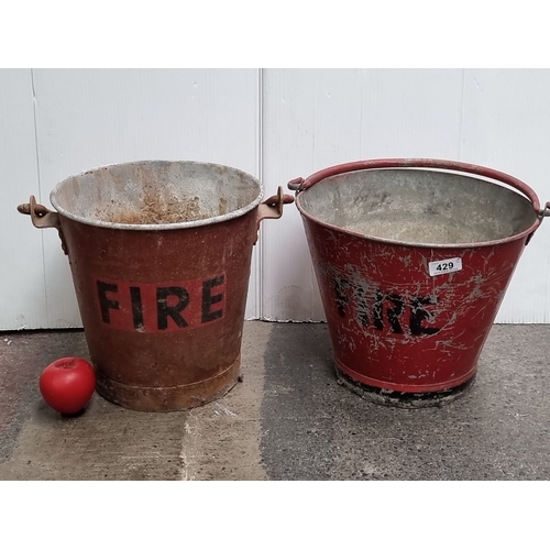 429 - Pair of vintage fire buckets made from galvanized metal with 