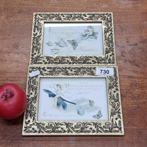 730 - A pair of giclee prints featuring a cherub with butterflies. Housed in a decorative gilt frame behin... 