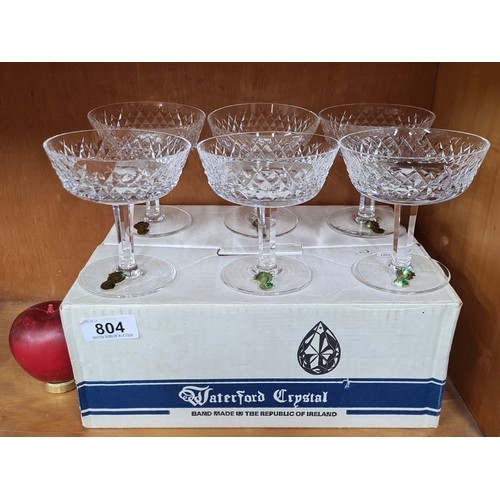 804 - A set of six Waterford Crystal champagne coup glasses in the Alana pattern. All in good condition wi... 