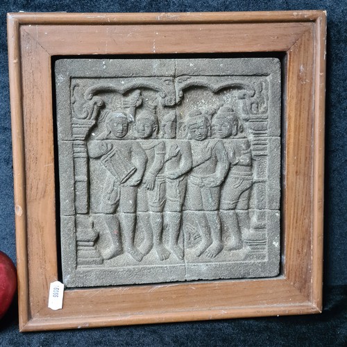 779 - A fascinating framed plaque of Borobudur - Dance sculptures: Borobudur relief (balustrade of first g... 