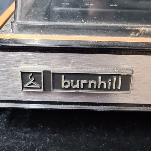 814 - Vintage Burnhill record player with clear dust cover and control knobs. Burnhill logo displayed on f... 