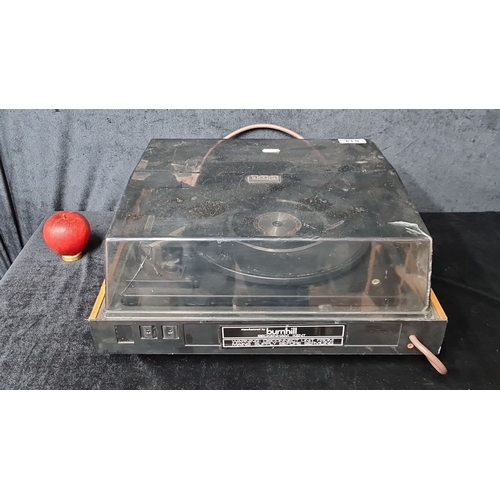 814 - Vintage Burnhill record player with clear dust cover and control knobs. Burnhill logo displayed on f... 