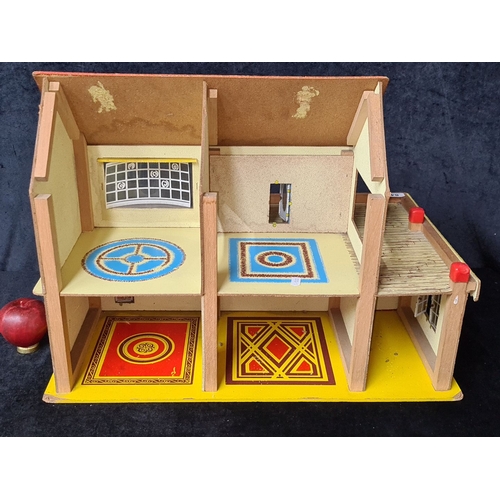 847 - Vintage wooden dollhouse with colorful lithograph details, featuring a red tiled roof, terrace, and ... 