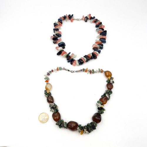 992 - Two pretty agate chunky necklaces. Weighing 127.57 grams & 190.48 grams. Lengths 52cm and 46cm.