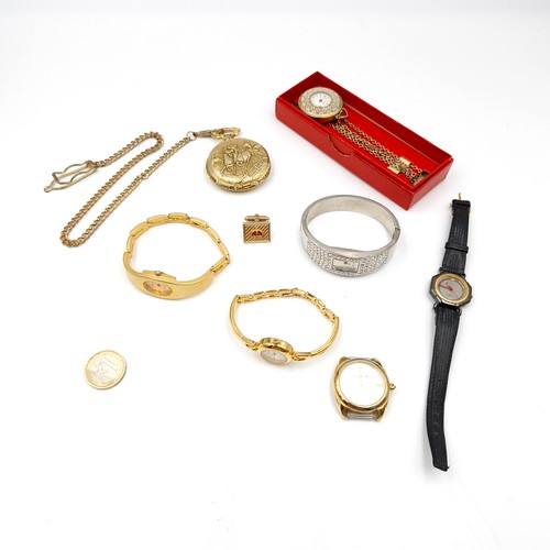 994 - A bag of watches including four wrist watches, one pocket watch and a necklace example. Brands inclu... 