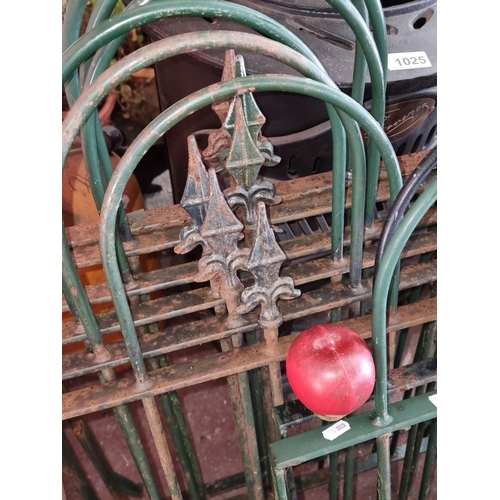 905 - Star Lot : A fabulous Set of antique iron garden fence panels featuring decorative fleur-de-lis fini... 