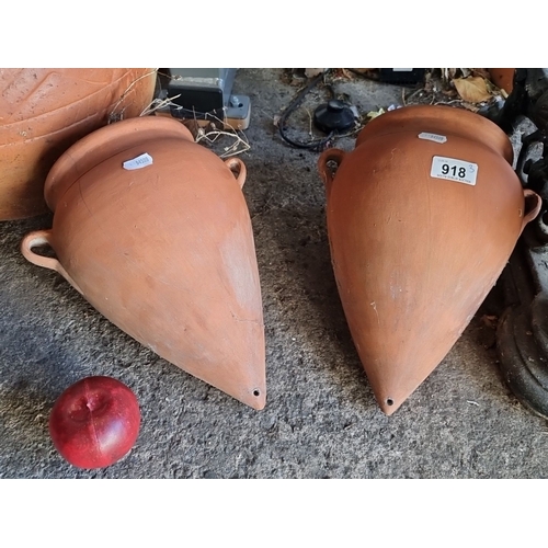 918 - Pair of large terracotta amphora planters with dual handles.