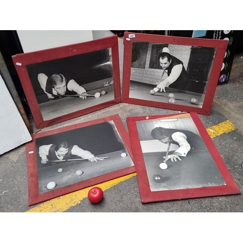 1062 - Four enlarged black-and-white photographic prints of snooker players in action. Featuring Ray Reardo... 