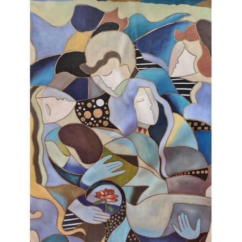 263 - Star Lot: An impressive large original oil on canvas mounted on board painting. Features an abstract... 