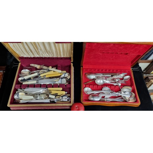 971 - Two vintage cutlery canteens filled with knives, forks, spoons etc.