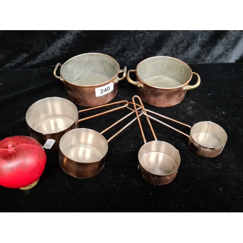 240 - A set of six  copper and brass vintage kitchen measures.