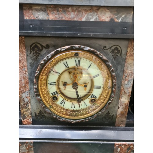 311 - A large heavy 19th century marble clock by Ansonia Clock company with pendulum and Key. 1892, New Yo... 