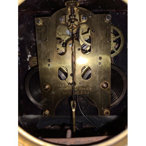 311 - A large heavy 19th century marble clock by Ansonia Clock company with pendulum and Key. 1892, New Yo... 