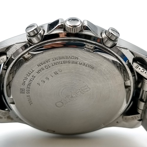 40 - A Seiko Chronograph watch set with water depth to 100 metres with original Seiko metal bracelet.