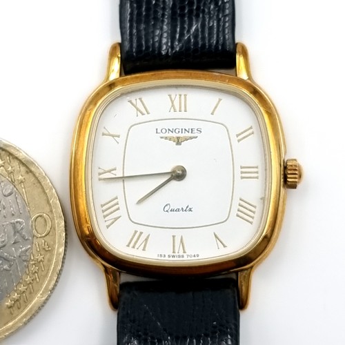 41 - Star Lot : A Longines quartz ladies wristwatch with original leather strap in excellent condition.