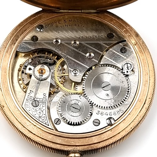 569 - An interesting example of a pocket watch by Porte & Markle Ltd. Winnipeg. The watch is marked gold f... 