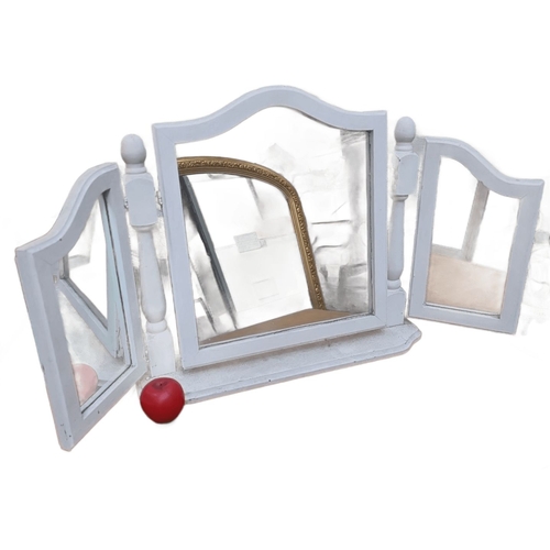 433 - Vintage tri-fold vanity mirror features white-painted wood with a central mirror flanked by two adju... 