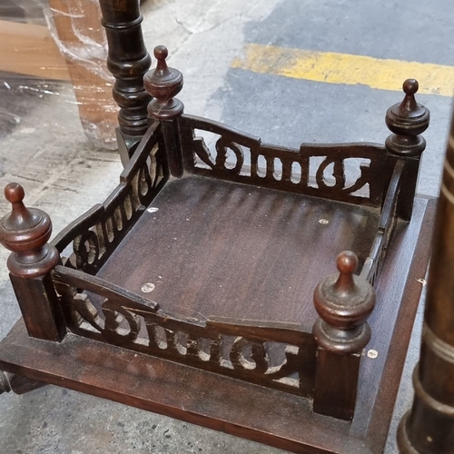 439 - Star Lot : A stunning Victorian octagonal mahogany side table with turned legs and lower fretwork sh... 