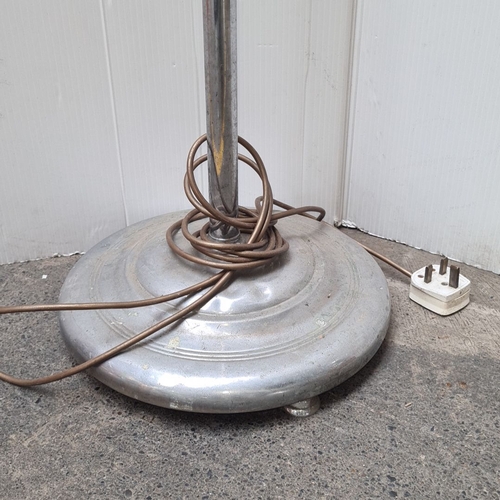 452 - Vintage metal floor lamp with chrome finish, adjustable gooseneck arm, and round weighted base. Incl... 