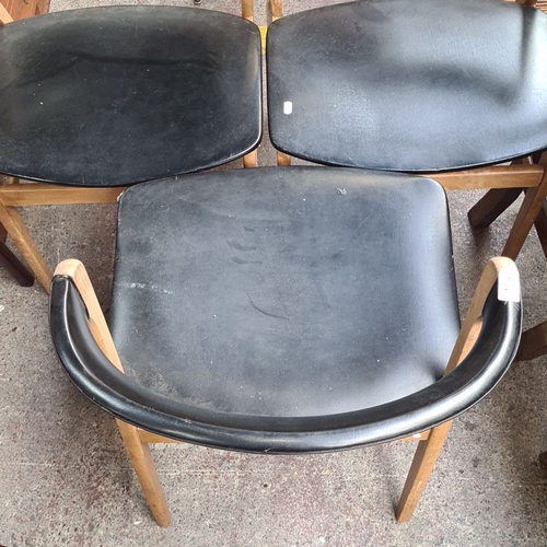 459 - Set of three great looking Mid-Century Modern  chairs with wooden frames and black seats. These have... 