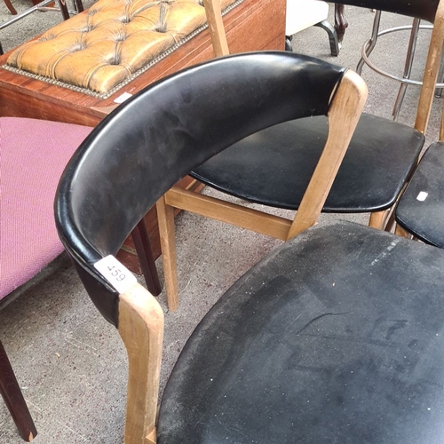 459 - Set of three great looking Mid-Century Modern  chairs with wooden frames and black seats. These have... 