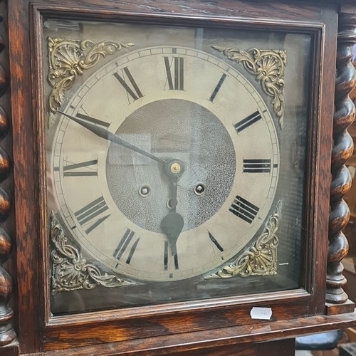 466 - Star Lot : An antique oak 8 day longcase clock, featuring Star Lot intricately carved twisted column... 