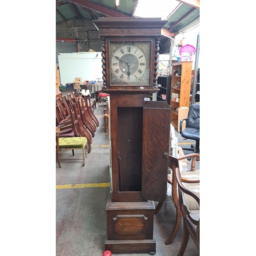 466 - Star Lot : An antique oak 8 day longcase clock, featuring Star Lot intricately carved twisted column... 