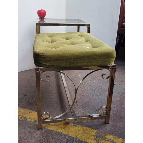 474 - Star Lot : A fabulous mid century Italian chrome and glass telephone table with adjoining green upho... 