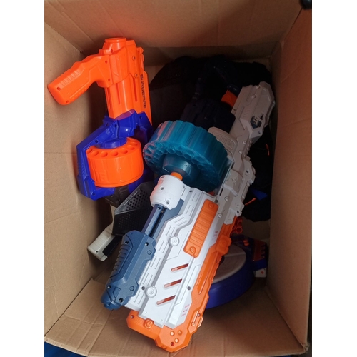 481 - Three large boxes of assorted Nerf toy blasters and darts, including Nerf and X-Shot brands. Fabulou... 