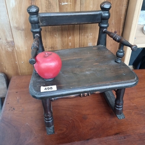 498 - Star Lot : Wooden antique Childs oak rocking chair with spindle arms and backrest, amazing colour, s... 