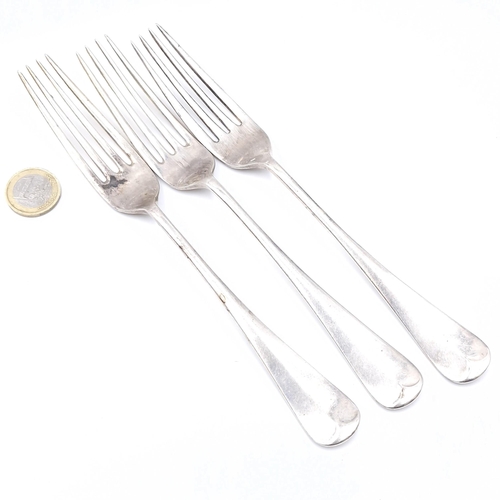 23 - Three heavy Sterling Silver dinner forks hallmarked Sheffield dated 1930. Makers - F.B.S. Limited. D... 