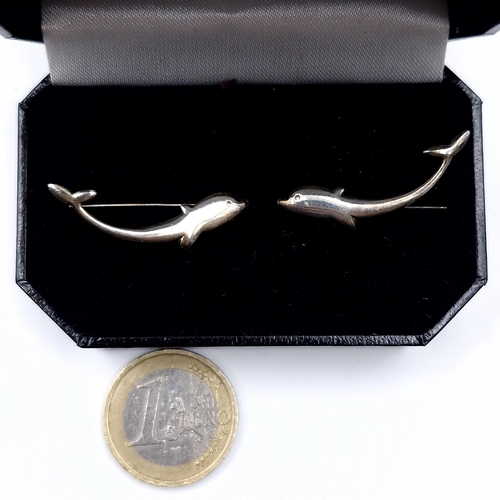 36 - A pair of dolphin sterling silver earring suitable for pierced ears. Total weight - 1.34 grams. Boxe... 