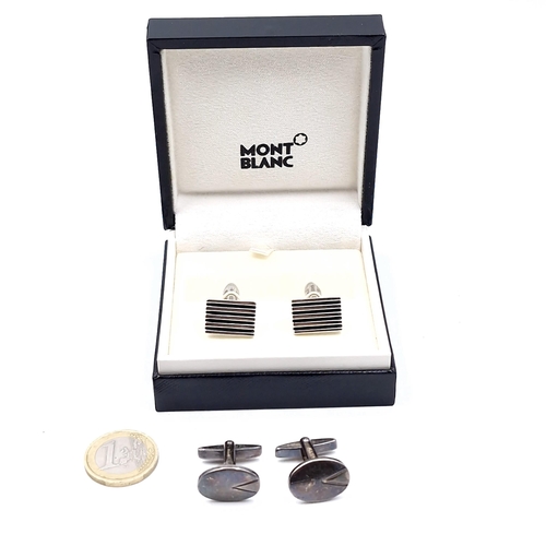 48 - Two pairs of cuff-links including a sterling silver example presented in a Mont Blanc box with Weir ... 