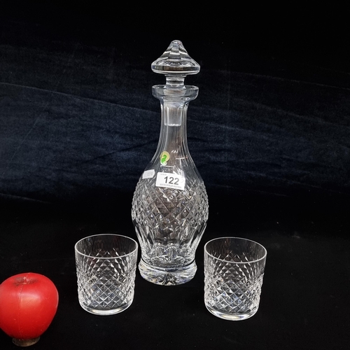 122 - A fab Waterford Crystal set including a tall decanter in the Colleen pattern with two whiskey tumble... 