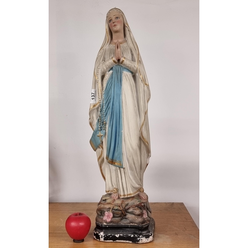 137 - A large hand painted ecclesiastical stone statue of The Virgin Mary.