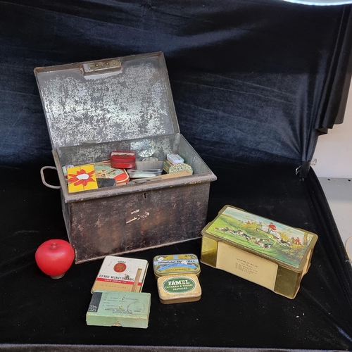 180 - A large vintage ammunition box filled with a fantastic selection of old cigarette tins. Along with a... 