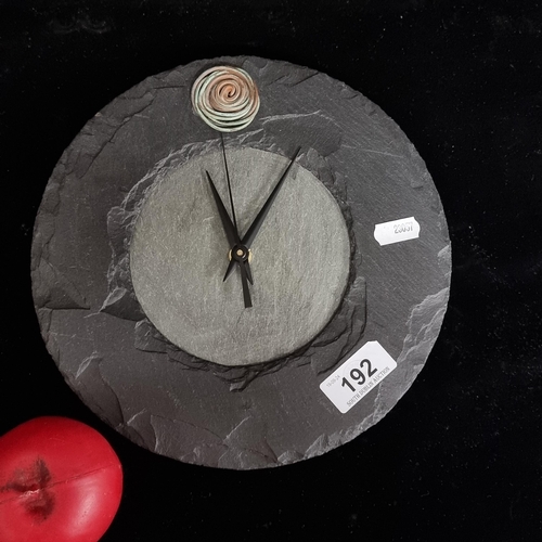 192 - A fantastic Irish hand made  slate clock wrought and signed by the artist Rae Thomas with certificat... 