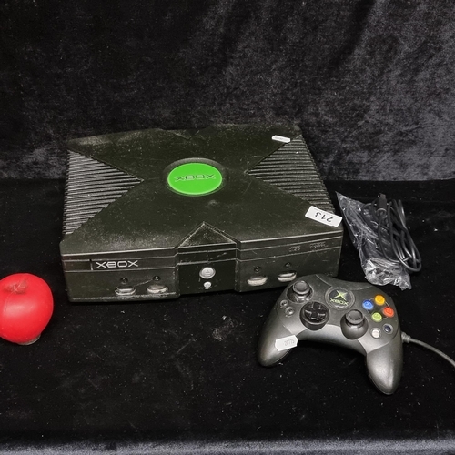 213 - A Microsoft XBOX Video Game System Console with controller and cables. Comps price €110.00 on CeX.