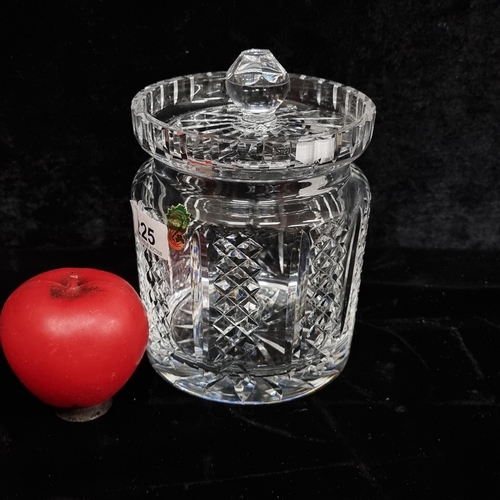 225 - A 'Waterford' Crystal 'Hibernia' pattern Biscuit Barrell with Lid. In very good condition with acid ... 