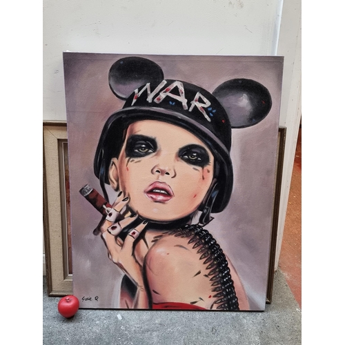 256 - A large original oil on canvas painting. Features 'Play Dirty' after Brian Viveros. Rendered in broa... 